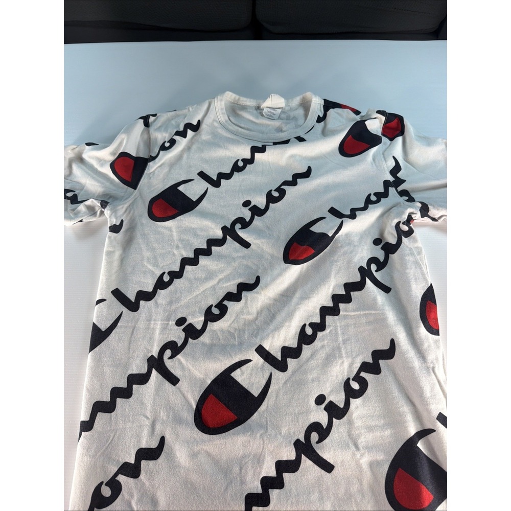 Champion Tag Spellout All Over Print T Shirt Mens Size L